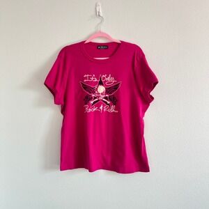Y2K Self Esteem Magenta "It's Only Rock & Roll" Graphic Baby Tee 22 McBling